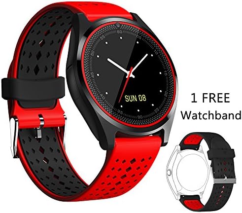 Smart Watch, DICEKOO V9 Bluetooth Smartwatch Touchscreen with Camera, Smartphones Support SIM/TF Card Insert with Health Management for Android Samsung iOS iPhone 7 Plus 6s Men Women Kids Boys (Red)