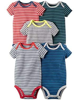 Baby Boys 5 Pack Bodysuit Set (Stripes, 18 Months)