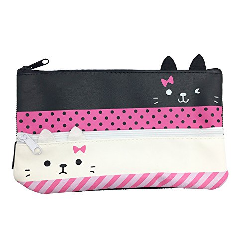 Mziart Cute Kitten Pen Pencil Case Double Cat Zipper Stationery Pouch Cosmetic Bag