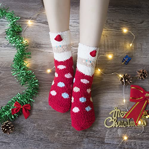 Anchimella Christmas Fuzzy Socks for women 4 pairs Fuzzy Cozy Socks Christmas socks Women Fluffy Plush Crew Slipper Socks
