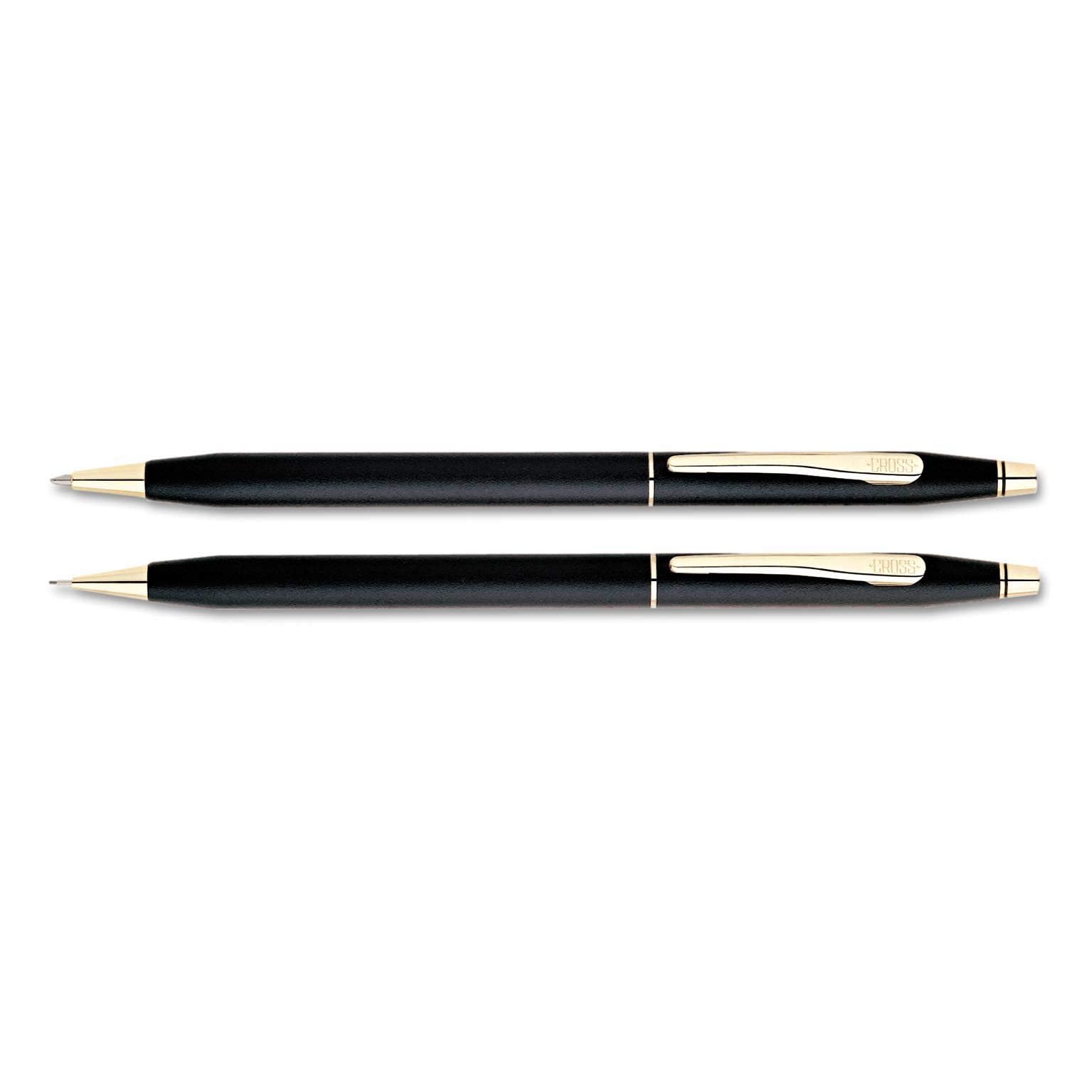 CROSS Classic Century Classic Black Pen and Pencil Set with 23CT Gold-Plated Appointments incl. Premium Gift Box – Refillable Medium Ballpen & 0.7 mm Pencil