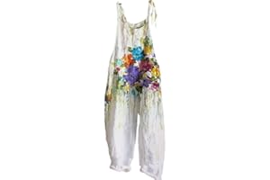 MARSVOVO Floral Printed Bohemian Jumpsuits for Women Sleeveless Spaghetti Strap Rompers Wide Leg Bib Overall with Pockets