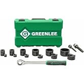 Greenlee 7238SB Slug-Buster Knockout Punch Kit with Hex Ratchet Wrench, 1/2" to 2" Punches, and 7/16" and 3/4" Draw Studs, Electrical Conduit Hole Cutter Kit, Low Carbon Steel