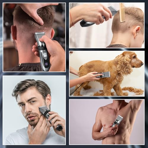 Cozary Electric Beard Shaver, Hair Machine, Professional Men's Hair Clipper, USB Charging with LED Display, 4 Guide Combs, Wireless Trimmer, Men's Beard Trimmer for Family/Barber