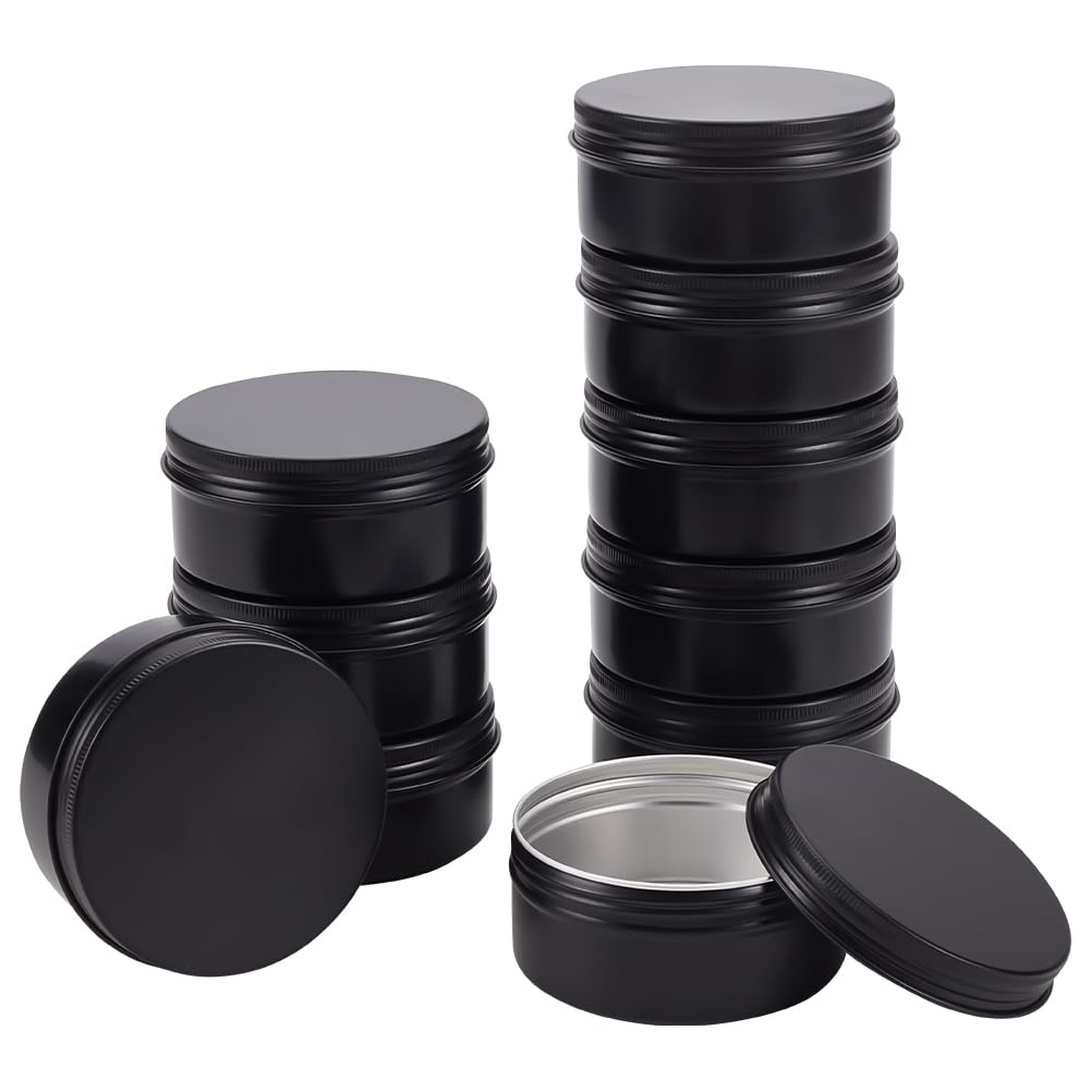BENECREAT 10 Pcs 150ml Aluminum Tin Jars, Round Aluminum Tin Cans Cosmetic Containers with Screw Lid for DIY Crafts Travel Storage Cream Tins-Black