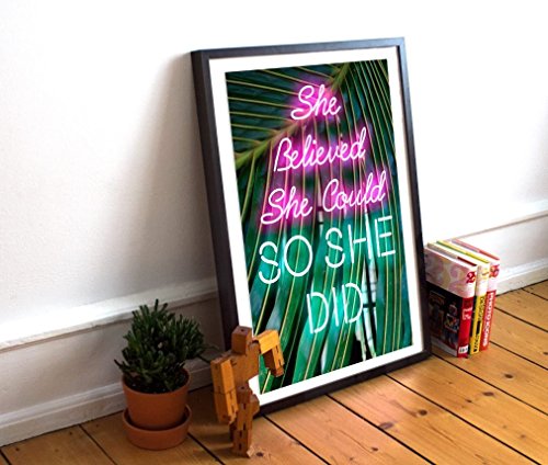Inspirational Poster, 18 x 24 She Believed She Could So She Did, Neon Sign, Neon Lights, Inspirational Quote, Motivational Quote, Women Gift, Inspiring, UNFRAMED
