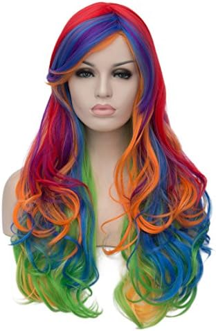 OYIXU Mixed Colors 65cm 25.5" Lolita Cosplay Party Curly Rainbow Long Hair Wig