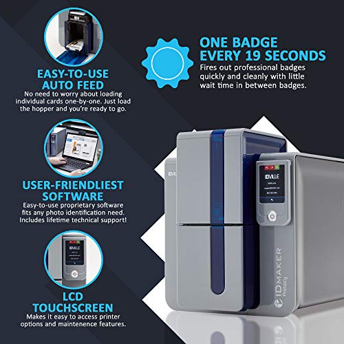 ID Maker Primacy Professional ID Card Printer - Prints Premium Quality Pictures Fast & Easy - Easiest to Use Software - 2-Sided Badge Printer Machine