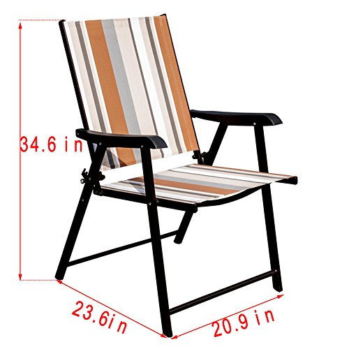 Sundale Outdoor Beach Yard Pool Sling Back Chairs Patio Recliner Garden Folding Chairs Space Saving Chairs, Set of 2, Coffee