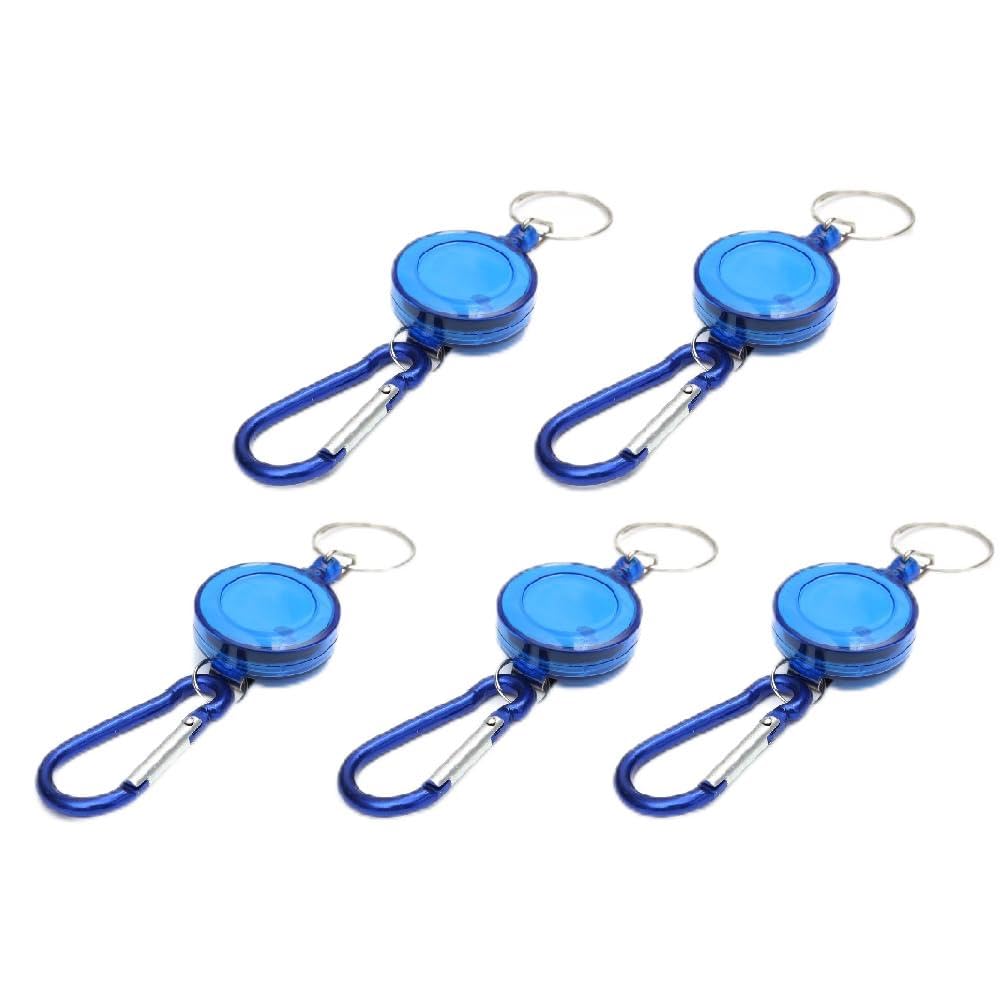 5 Pcs Retractable Keychains, Extendable Badge Holder Reel Clip Keyring with Belt Clip, Heavy Duty Carabiner Keychain for Home Car Keys, ID Cards (Blue)