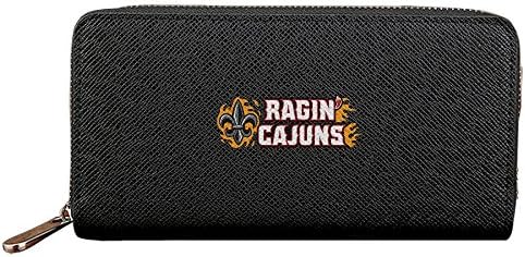 Men's &amp; Women's Louisiana Lafayette Ragin Cajuns Athletic Teams PU Leather Long Purse Zipper Wallet Money Clip Card Case