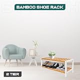1ABOVE Bamboo 2 Tier Shoe Rack Plant Rack White Natural 67x25x32 cm view 6