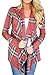 Ruanyu Women's Plaid Print Long Sleeve Elbow Patch Draped Open Front Cardigan Sweater