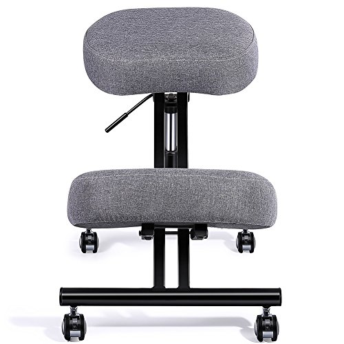 Adjustable Kneeling Chair, Superjare Ergonomic Working Stool W/ 4” Cushion for Office Or Home - Ideal for Neck, Spine, Back Problems - Dark Gray (Cotton & Linen)