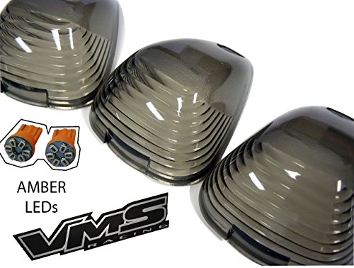 Cab Roof Lights 5 Five Piece pc COVERS in SMOKE CRL 264142BKA (AMBER LED) for 99-14 Ford F250 F350 F450 F550 F650 Superduty Excursion (with 5 AMBER LED Bulbs) 99 00 01 02 03 04 05 06 07 08 09 10 11 12 13 14 1999 2000 2001 2002 2003 2004 2005 2006 2007 2008 2009 2010 2011 2012 2013 2014