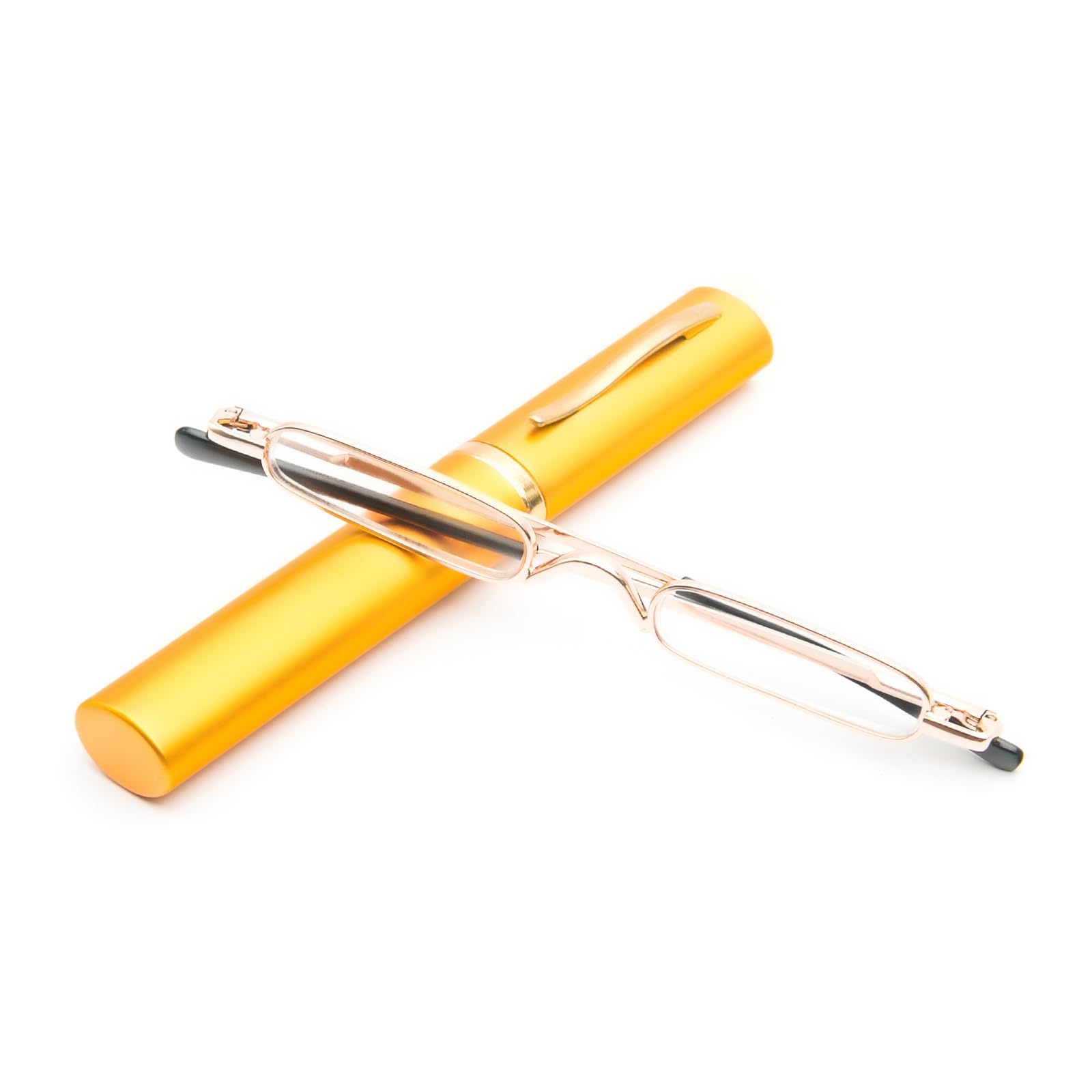 KoKoBin Mini Slim Reading Glasses Spring Hinge Metal Reading Aid Unisex with Case (Gold, +2.5) — image 1
