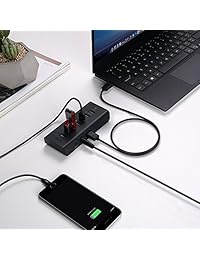 Aukey Powered Hub USB con 4 puertos USB 3.0 Adaptador de alimentación para la transferencia de datos, 3 puertos de carga, 12 V 3 A para iPhone, Samsung, Macbook y otros portátiles