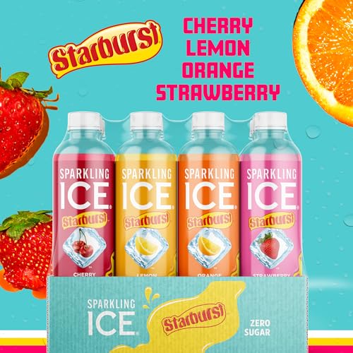 SPARKLING ICE STARBURST VARIETY PACK, ZERO SUGAR FLAVORED SPARKLING WATER, WITH VITAMINS AND ANTIOXIDANTS, LOW CALORIE BEVERAGE, 17 FL OZ, 12 COUNT (CHERRY, STRAWBERRY, LEMON, ORANGE)