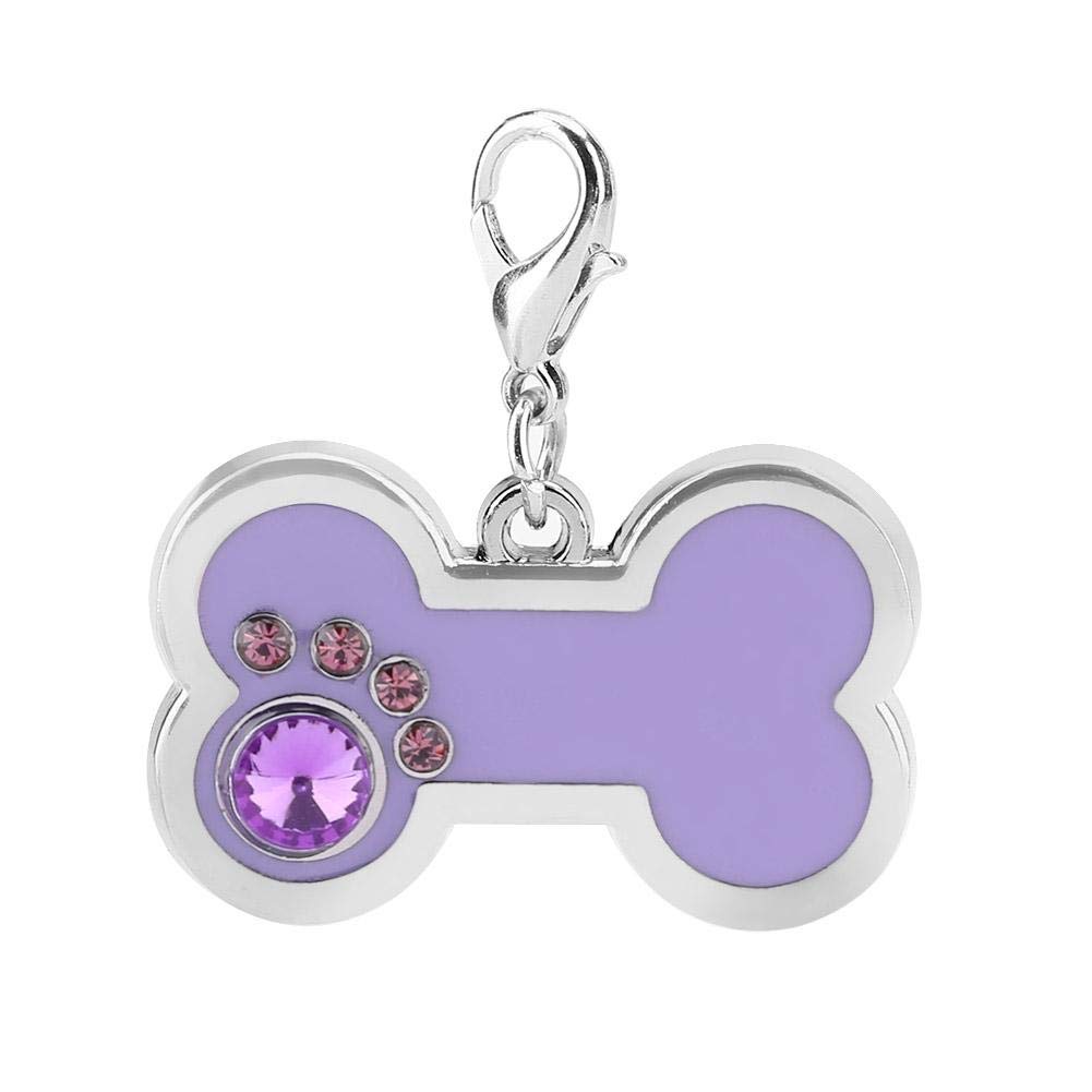 Personalized Pet ID Tags for Dogs and Cats - Alloy Bone-Shaped Blanks, DIY Necklace Charm (Purple)