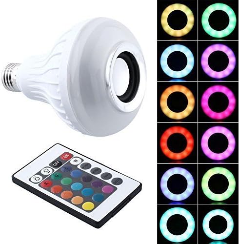 QBeau LED Light Bulb with Integrated Bluetooth Speaker,12W E27 RGB Changing Lamp Wireless Stereo Audio with 24 Keys Remote Control