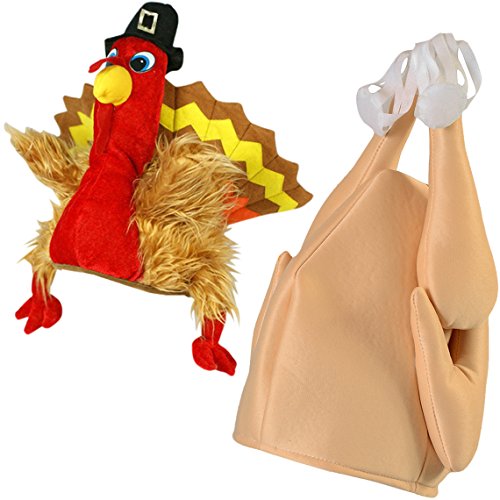 Thanksgiving Spirit 2 Pack - Turkey and Roasted Turkey Plush Hats