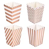 Simla Decor 24pcs Rose Gold Popcorn Box Party Favor Boxes Bakery Box for Treats Birthday Party Bridal Shower Movie Night Sleepover Party Baby Shower in Chevron and Stripe