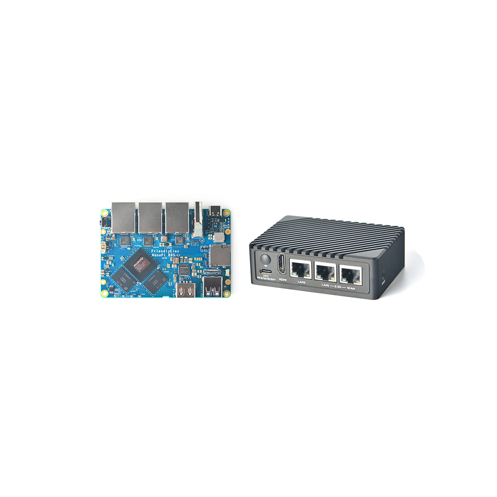 Nanopi R6S Mini WiFi Router OpenWRT with Three Gbps Ethernet Ports LPDDR4X 8GB RAM Based in 6Tops NPU RK3588S Soc for IOT NAS Smart Home Gateway Support Linux Ubuntu Android (with CNC Metal Case)
