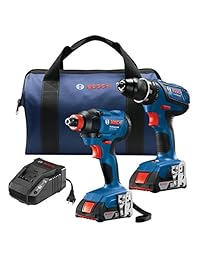 Bosch GXL18V 232B22   Kit de 2 herramientas de 18 V con 1 2 pulgada Broca rígida compacta conductor, 1 4 pulgadas. y 0.5 in. Destornillador de impacto de dos en uno y 2 baterías de 2,0 Ah.