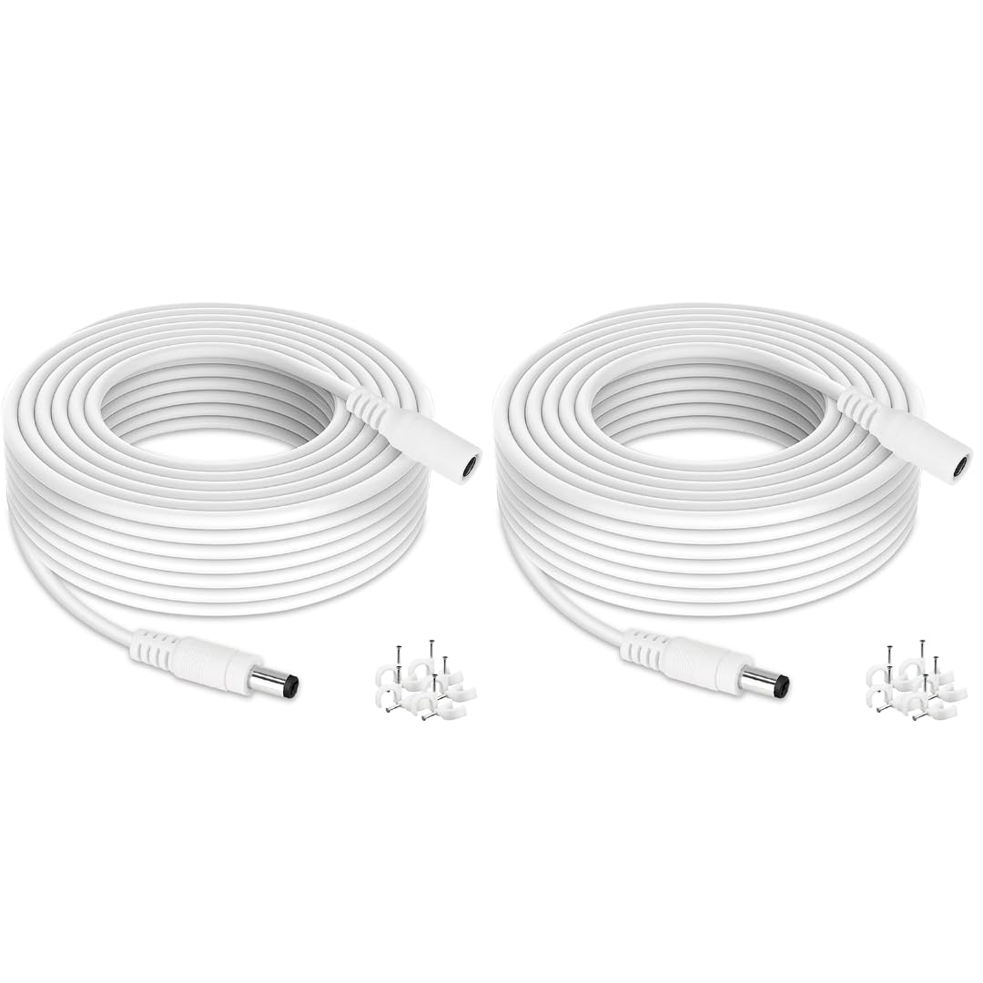 Tonton CCTV Power Extension Cable 10M(33ft), 2.1mmx 5.5mm Female to Male 12V DC Extension cable for Tapo C110,C211,C510W,TC70, Router, LED Strip Light, CCTV Security Cameras,DVR/NVR Recorder(2 Pack)
