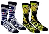 Star Wars Mens Casual Crew Socks 2 Pair Pack R2D2 C3P0 Black/White,ONE SIZE