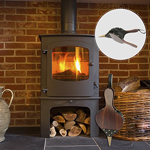 Fireplace Bellows,Wooden Bellows Fire Tool-Vintage Leather Manual Air Blower Fan Stove Accessories for Barbecue Fire Outdoor Cooking Picnic Camping Hiking (Black)