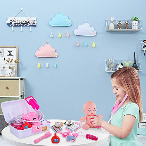 image for TEMI Doctor Medical Kit, 40 PCS Pretend Play Set w/ Doll n Carrying Ca