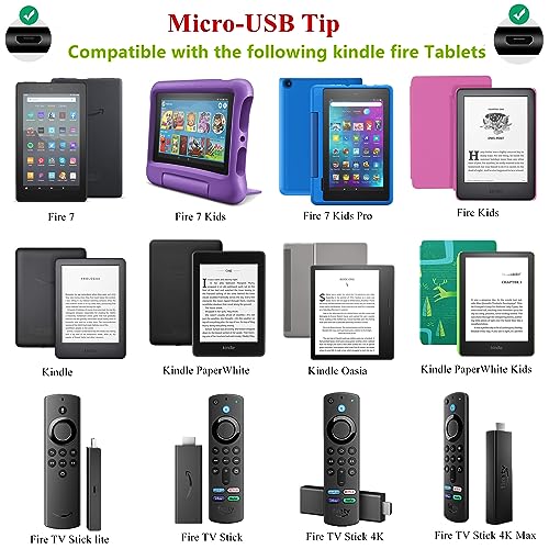 UL Listed Fast Charger for Old and New Kindle Fire Tablets (Designed for use with All Fire Tablets and All Kindle E-Readers)-6.6Ft USB to Micro-USB and USB-C 2IN1 Braided Cable