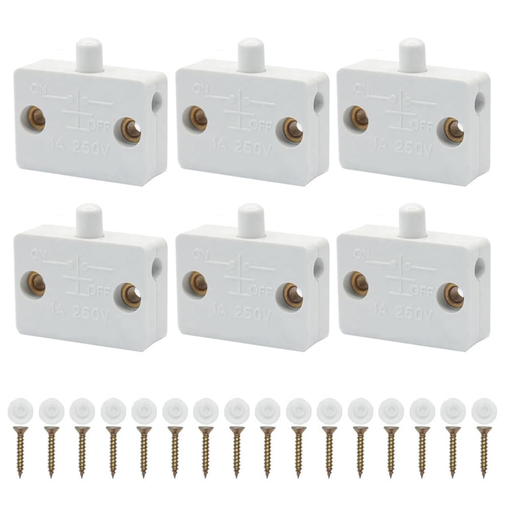 6PCS Cupboard Door Switch White 1A 250V Cupboard Light Control Switch Cupboard Auto Control Switch Push to Wardrobes, Bookcases, Cupboard Doors, Shoe Cabinets