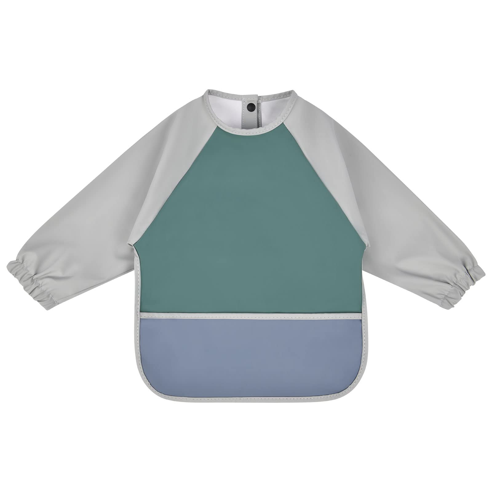 Vicloon Baby Weaning Bibs, PU Feeding Bibs With Long Sleeves, Waterproof Toddler Bibs Easy to Clean, Suitable for Babies From 6 Months to 12 Months(Green)