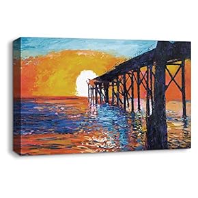 Canvas Wall Art Abstract Beautiful Landscape Ocean Mountain Painting Artwork for Home Prints Framed - 12x18 inches