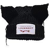 AMOFIA Womens Beanie Hat Winter Cuffed Knit Hats with Cat Ears Thick Warm Y2k Skull Caps Mens Ski Hat