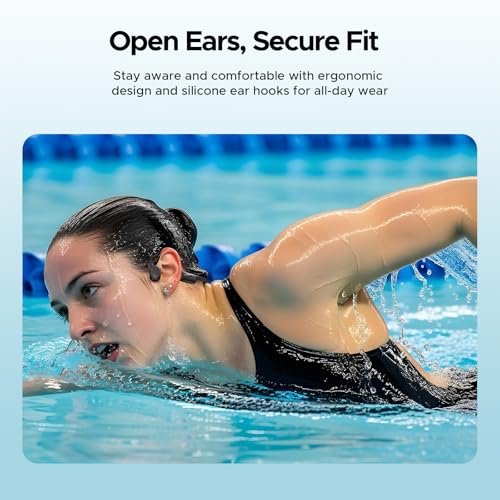 Luzglo Bone Conduction Headphones IP68 Waterproof Headphones for Swimming, Underwater Swimming Earbuds Silicone Bluetooth 5.4 Open-Ear 32GB MP3 for Running Cycling(BLACK)