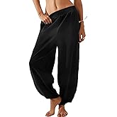 EGUGYDW Womens Baggy Wide Leg Pants Elastic High Waisted Palazzo Harem Trousers with Pockets