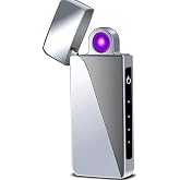 Spinning Arc Plasma Lighter - USB Rechargeable Electric Lighter with LED Display, Pocket- Size Design for Camping, Candles, Outdoor (Silver)