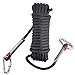 Syiswei Rock Climbing Rope 12MM, Upgraded Coating Carabiners Clips(10m,32ft)(20m,65ft) (30m,98ft) Static Outdoor Climbing Rope, Safety Rope Tree Swing Climbing Equipment Parachute Rope (Black, 20)