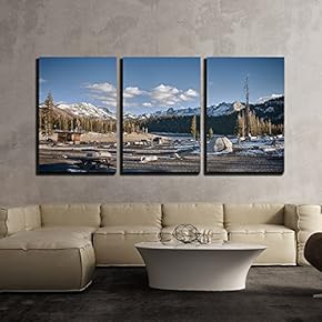 3 Piece Canvas Wall Art - Landscape with Tree and Hut in Winter - Modern Home Art Stretched and Framed Ready to Hang - 16"x24"x3 Panels