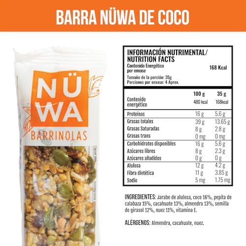 MIX PACK NÜWA KETO: Barritas de Cacao, Coco y Quinoa - Veganas - Snack Saludable - Vitamina E - Sin Azúcar Añadida - 15 pz - Ingredientes Naturales - Sin Conservadores - Sin Gluten