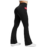 PRETISKY Womens Flared Yoga Pants with Pockets, High Waisted Flare Leggings Bell Bottom Bootcut Yoga Dress Pants
