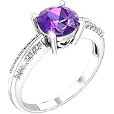 Belinda Jewelz Ring for Womens 925 Sterling Silver Ring Purple Amethyst Gemstone Ring 7 mm Round Sparkling Fine Ring Jewelry Band Gift for Engagement Wedding, Size 8