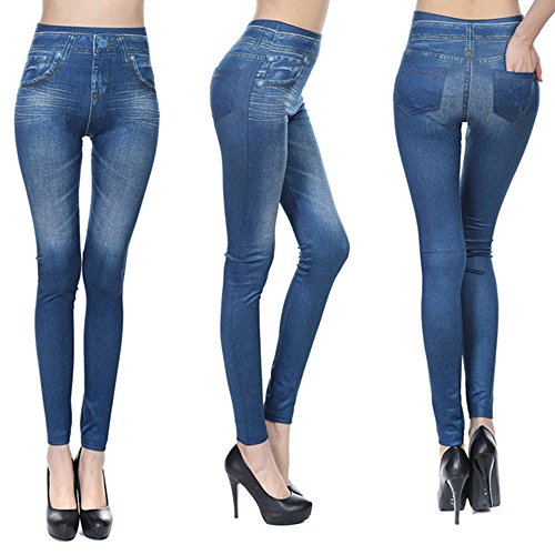 Fashion Jeans for Women, Leggings with Denim Jeans Wash, Stretch Pants, Jeggings (Small / Medium, Blue Jeans)