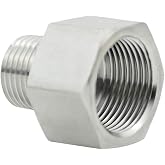 Beduan 304 SS Threaded Adapter NPT 1/4 Female to M8x1.0 Male Converter | 304 Stainless Steel Pipe Fitting for Water Gas Fuel Oil Air