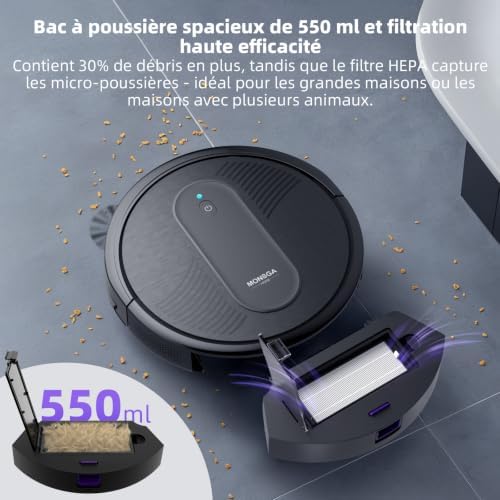 3 en 1 Robot Aspirateur Laveur Corps Ultra-Mince H83mm/4000Pa/140min