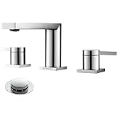 Luxury Brass Widespread Bathroom Sink Faucets for 3 Hole 2-Handle 8 Inch Deck Vanity Faucet & Stainless Steel Pop-up Drain Assembly, Chrome