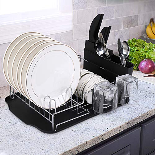 alvorog Dish Drying Rack Large Capacity Dish Holder Rack Microfiber Mat Included Fully Customizable Kitchen Organizer with Removable Drainboard/Cutlery Cup Holder (1-Tier) - Thumbnail 5